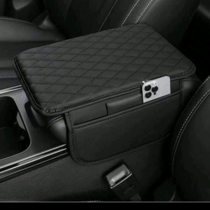 1pc Leather Car Center Console Armrest Cover Pad With 2 Storage Pockets